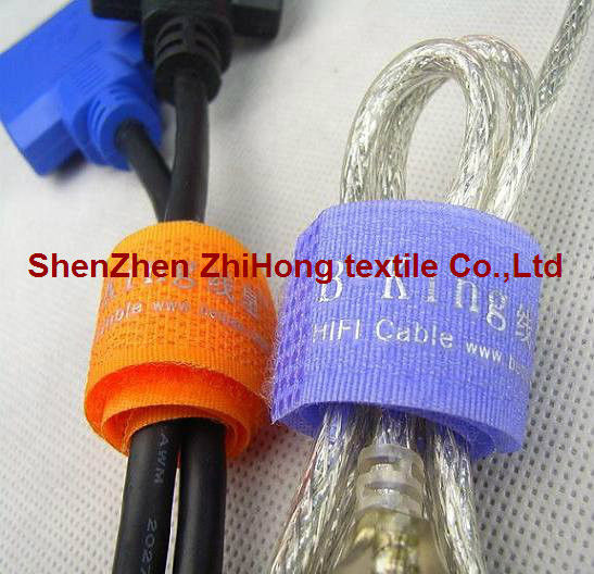 Customized screen printed flexible  hook loop cord strap/cable ties